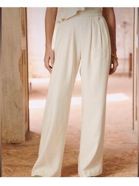 Sezane Cream Wide-Leg Trousers